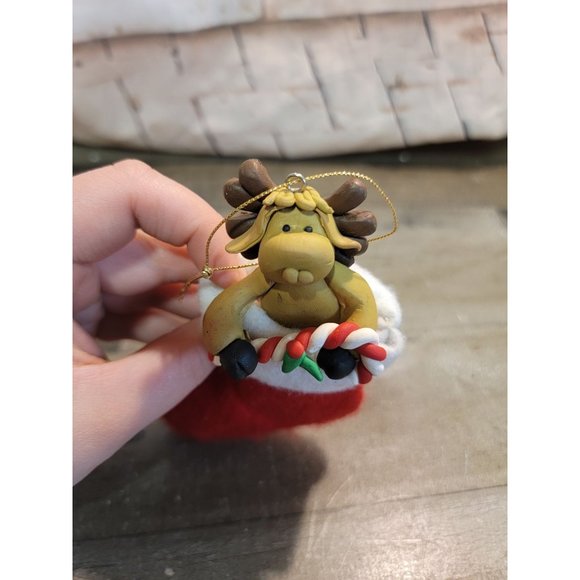 Reindeer moose stocking candy cane mistletoe ornament Xmas - Picture 2 of 4